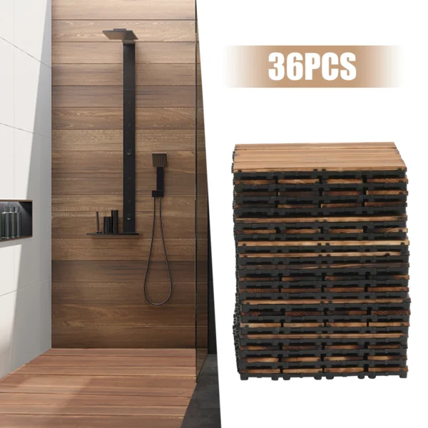 36Pcs/Set 12"x12" Wooden Balcony Patio Tiles Indoor Outdoor Interlocking Non-slip Waterproof Flooring Deck Tile Pavers Brown - Image 5