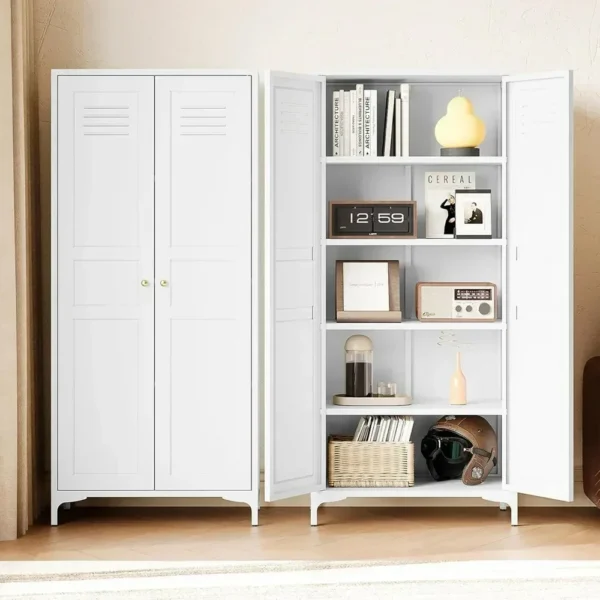 Black Storage Cabinet with Feets-Metal Home Kitchen Pantry Cabinets with Doors and Adjustable Shelves,Organization Locker for Cu - Image 2