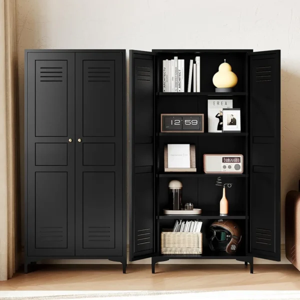 Black Storage Cabinet with Feets-Metal Home Kitchen Pantry Cabinets with Doors and Adjustable Shelves,Organization Locker for Cu