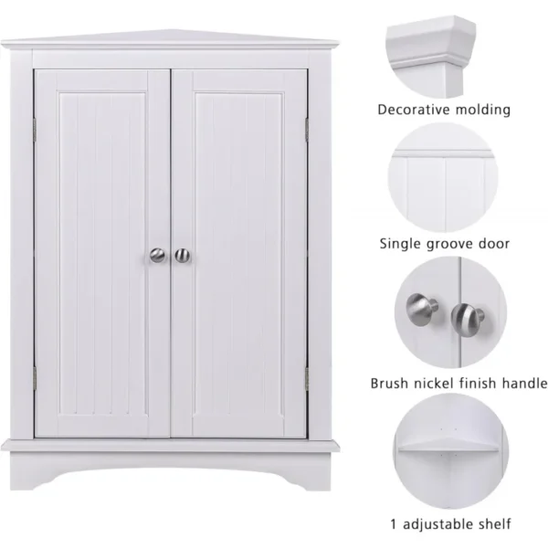 Cabinet With Two Doors and Shelves Freestanding Corner Locker Suitable for Bathroom、Kitchen、Living Room Or Bedroom,White - Image 4