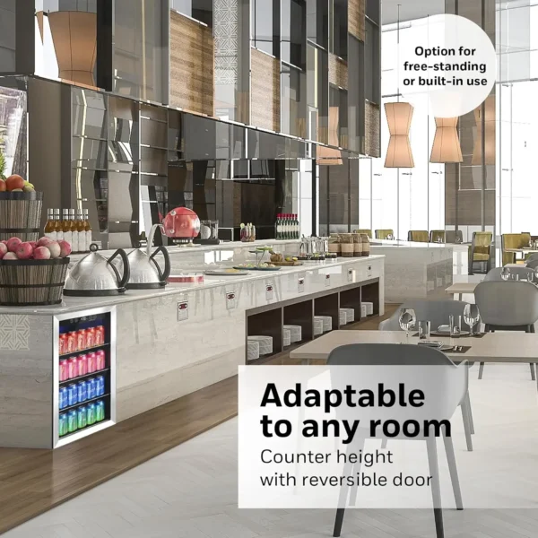 Beverage Refrigerator and Cooler, 115 Can Mini Fridge with Glass Door for Soda Beer or Wine for Office or Bar with Adjustable Re - Image 2
