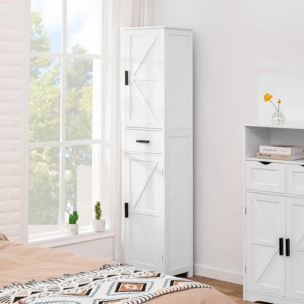 Bathroom Cabinet, Storage Cabinet with 6 Shelves & Drawer, Bathroom Storage Cabinet with Adjustable Shelves - Image 6