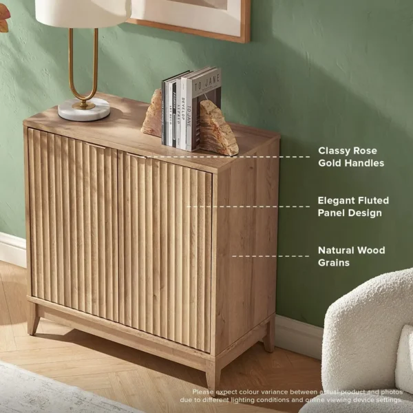 Storage Cabinet, Modern Farmhouse Entryway Accent Cabinet,Wood Modular Cabinet with Doors & Shelf, Fluted Panel, for Living Room - Image 3
