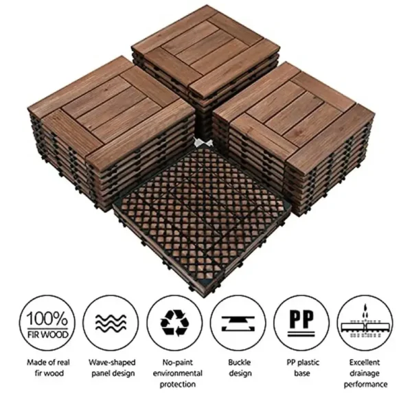 27PCS Interlocking Wood Flooring Tiles Patio Deck Indoor Outdoor Brown 12x12in Wood Plastic Tiles House Renovation Garden Pool - Image 4