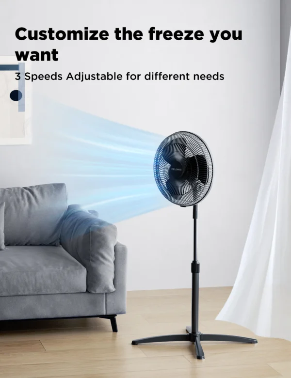 PELONIS 16‘’ Pedestal Stand Up Oscillating Fan with 3 Speeds Settings Ultra Quiet Adjustable Heights 2 Packs Black - Image 2