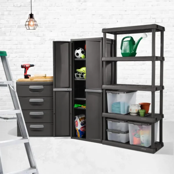 Sterilite 4 Shelf Cabinet, Heavy Duty and Easy to Assemble Plastic Storage Unit, Organize Bins in the Garage, Basement, Attic, M - Image 6