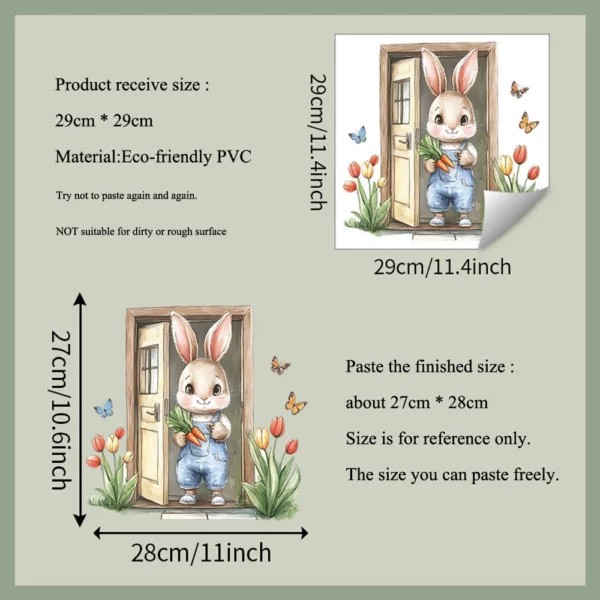 Painted Wooden Door Bunny Wall Sticker Bedroom Background Decoration Mural Cute Rabbit Kids Room Home Decor Self-adhesive Decals - Image 2