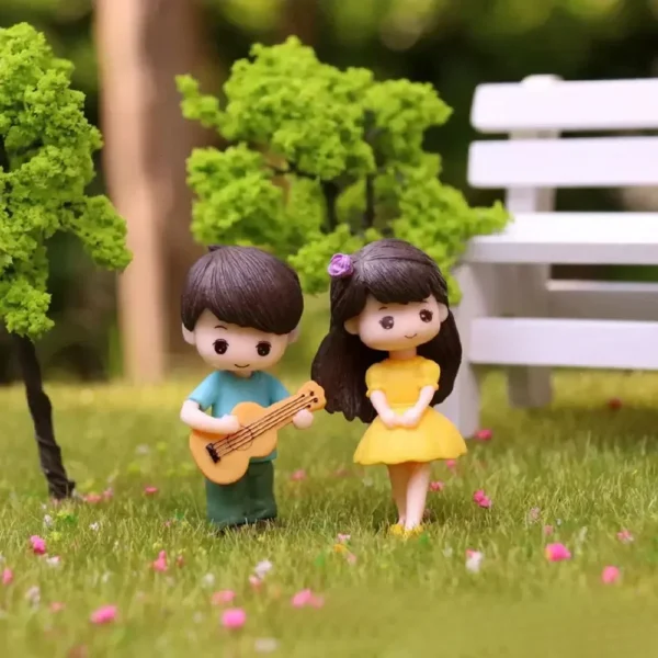 2pcs/set Mini Boy Girl Guitar Sweet Lovers Couple Figurines Craft Fairy Dolls Valentine's Day Wedding Accessories Home Decor - Image 2