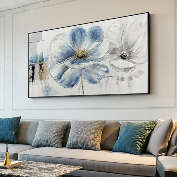 Wall Decor White Colorful Flower Hand-painted Oil Painting Abstract Floral Gray Large Tree Wall Art For Home Bedroom Office Gift - Image 5