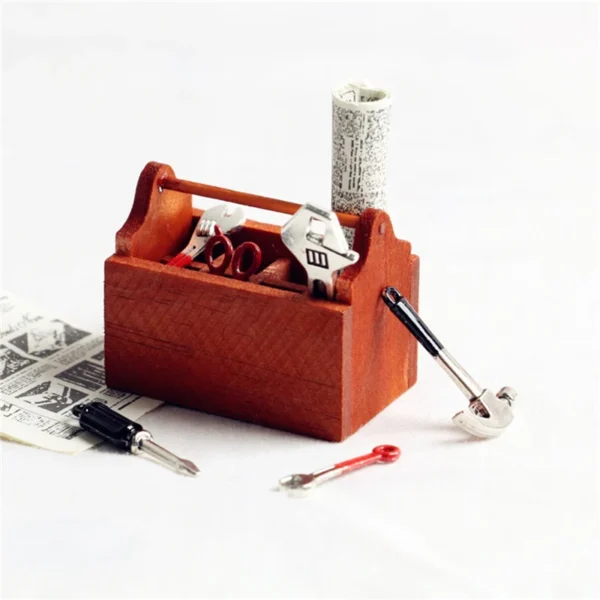 Dollhouse Miniature Accessories Scene Model Alloy Tool Mini Wooden Toolbox Set Miniature Dollhouse Accessoreis Home Decor - Image 2