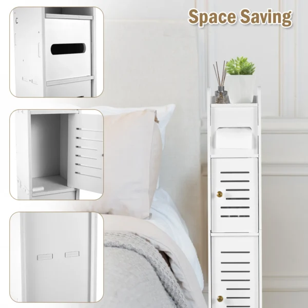 Bathroom Storage Cabinet 3 Tier Floor Cabinet Organizer with Door Free-Standing Toilet Roll Holder Narrow Toilet Storage Cabinet - Image 3