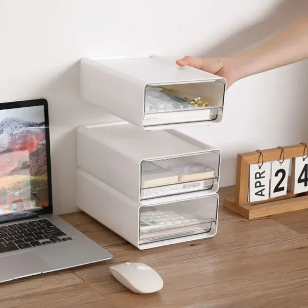 Desktop Storage Boxs Drawers Stationery Cabinet Stackable Desktop Cosmetic Organizer Transparent Office Document Sundries Holder - Image 5
