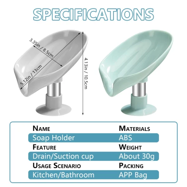 Soap Holder Drain Water Soap Dish Leaf Shape Soap Box Shower Soap Drainer Suction Cup Soap Container Modern Bathroom Accessories - Image 5