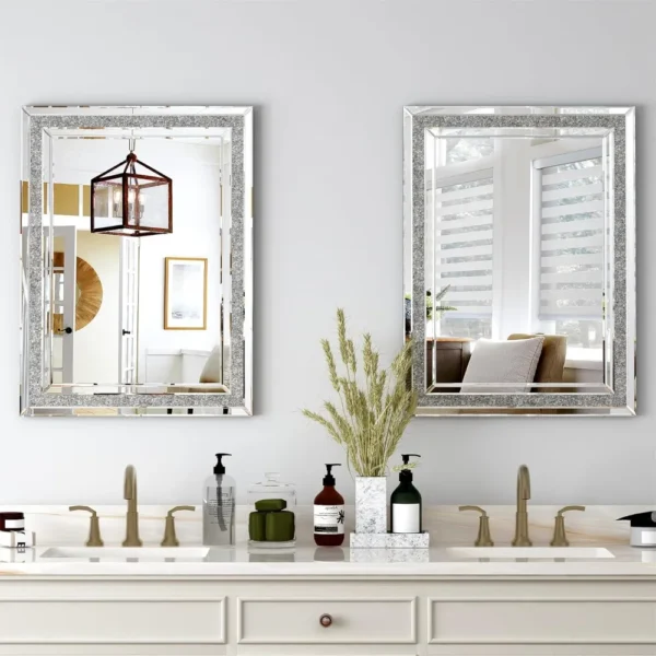 32"x24" Decorative Crystal Mirrors for Wall Decor Living Room Silver Luxury Modern Mirrored Home Decoration - Image 2