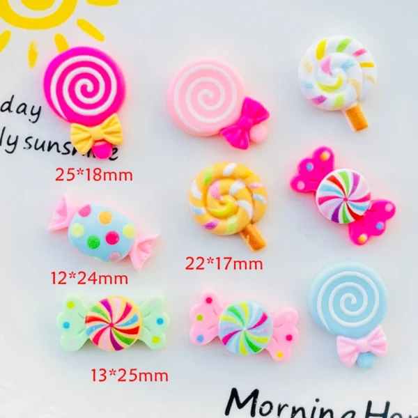 20 Pcs New Cute Kawaii Cartoon Candy Lollipop Resin Cabochon Scrapbooking DIY Jewelry Earwear Craft Decoration Accessories - Image 3