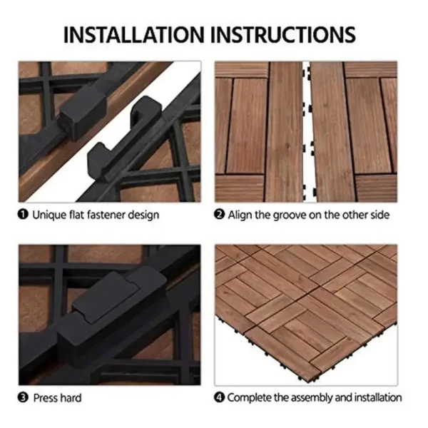 27PCS Interlocking Wood Flooring Tiles Patio Deck Indoor Outdoor Brown 12x12in Wood Plastic Tiles House Renovation Garden Pool - Image 5