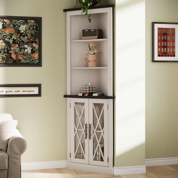Vabches 66.8" Tall Corner Cabinet with Glass Door Storage Cabinet with Adjustable Shelves Modern Corner Cabinet for Living Room - Image 3