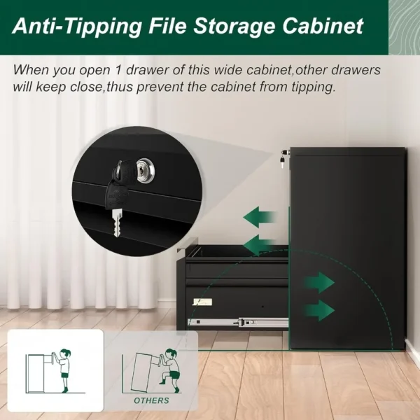 Metal Lateral File Cabinet with Lock, 2 Drawer File Cabinet, Black Filing Cabinet with Lock, File Cabinet for Home Office/Letter - Image 5