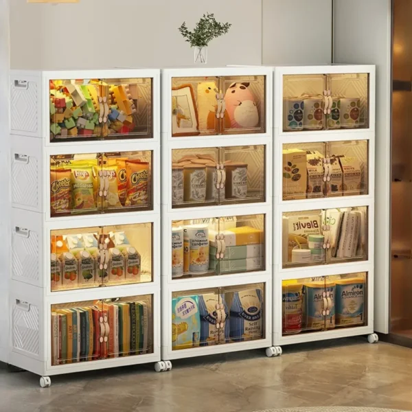 Foldable Storage Cabinet With Wheels Large Capacity Multi Purpose Cabinets Household Multi-Function Transparent Organizer Boxes