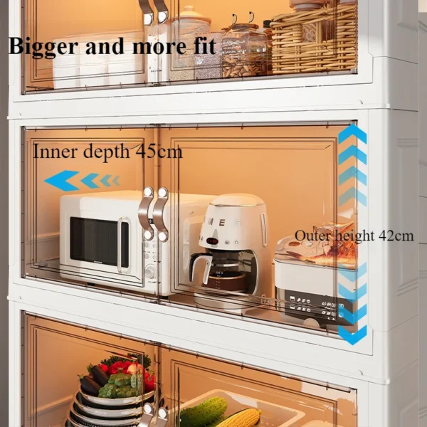 Kitchen Storage Cabinet Plastic Multi-laye Transparent Large Capacity Foldable Storage Cabinet with Magnetic Attraction Door - Image 5