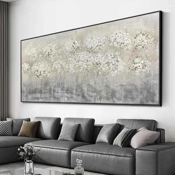 Wall Decor White Colorful Flower Hand-painted Oil Painting Abstract Floral Gray Large Tree Wall Art For Home Bedroom Office Gift - Image 2