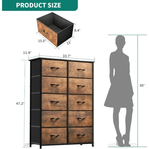 10-Drawer Fabric Dresser, Furniture Storage Tower Cabinet, Organizer for Bedroom, Living Room, Hallway, Closet - Image 3