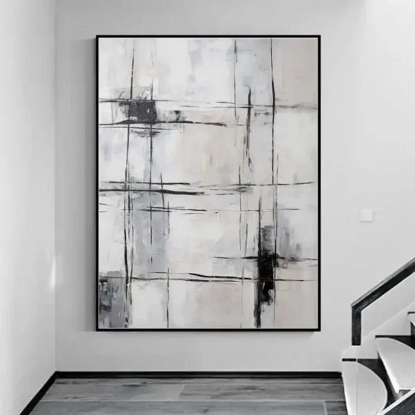 100% Handmade Oil Painting Canvas Nordic Abstract Texture Modern Black and White Simple Art Home Living Room Picture Wall Decor