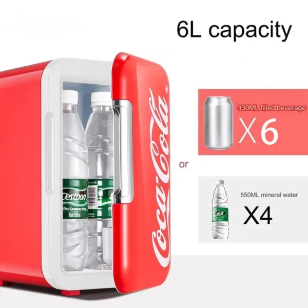 6L Mini Refrigerator Coca-Cola Multifunction Cosmetic Dormitory Warmer Cooler Fridge for Home Car Small Portable Fridge 12V/220V - Image 4