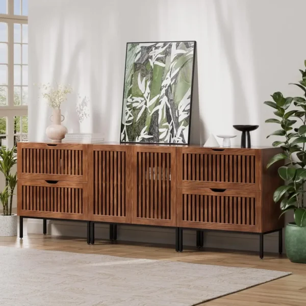 Storage Cabinet,87" Farmhouse Buffet Cabinet with Metal Base and Adjustable Shelf,Sideboard Coffee Bar Cabinet with 2 Doors