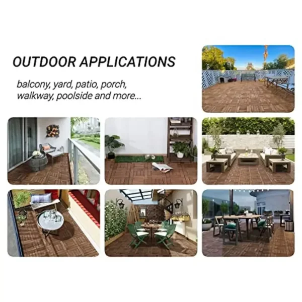 27PCS Interlocking Wood Flooring Tiles Patio Deck Indoor Outdoor Brown 12x12in Wood Plastic Tiles House Renovation Garden Pool - Image 2