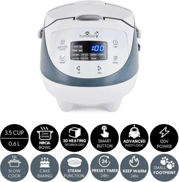 Asia Panda Mini Rice Cooker With Ninja Ceramic Bowl and Advanced Fuzzy Logic (3.5 cup, 0.63 litre) 4 Rice Cooking Functions, - Image 2