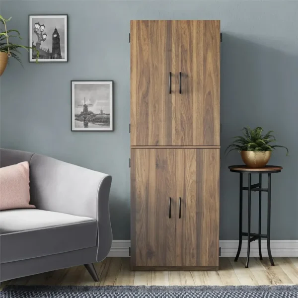 4-Door 5' Storage Versatile Cabinet w/ 2 Adjustable Shelves and 2 Fixed Shelves, made of Laminated Particleboard,Walnut - Image 5