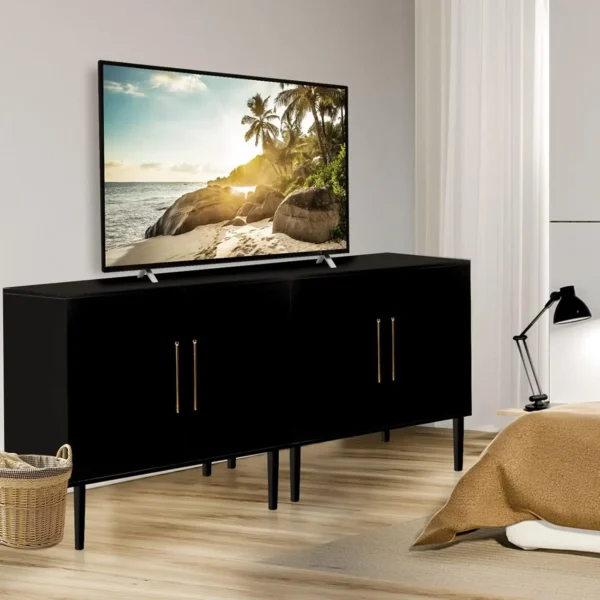 Storage Cabinet, Free Standing Cabinets, Wood Accent Cabinet with Doors, Black Sideboard for Bedroom, Kitche - Image 4