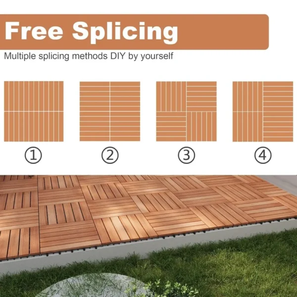 Acacia Wood Interlocking Deck Tiles - 12" x 12" Waterproof Indoor Outdoor Patio Flooring Decking Tiles, All Weather Use - Image 6