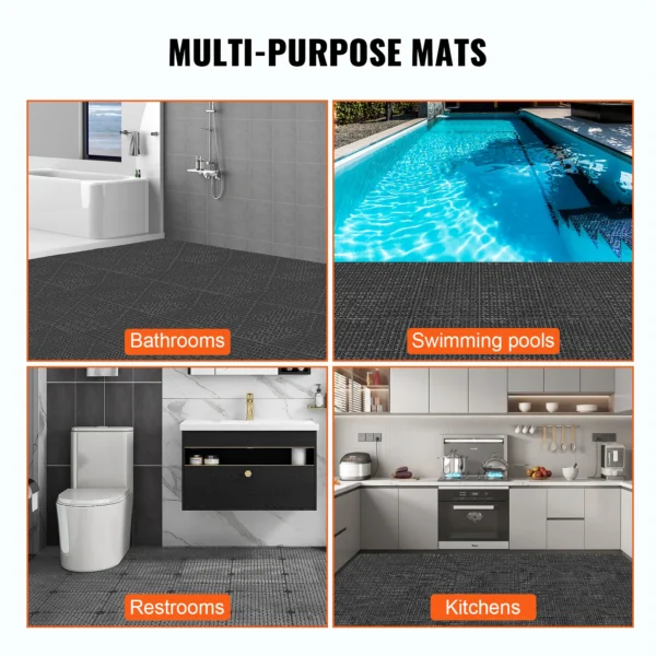 VEVOR Interlocking Tile 12/50/55PCS 12" x 12" Splicing Soft PVC Drainage Floor Tiles Non-Slip Drainage Holes for Bathroom Pool - Image 6