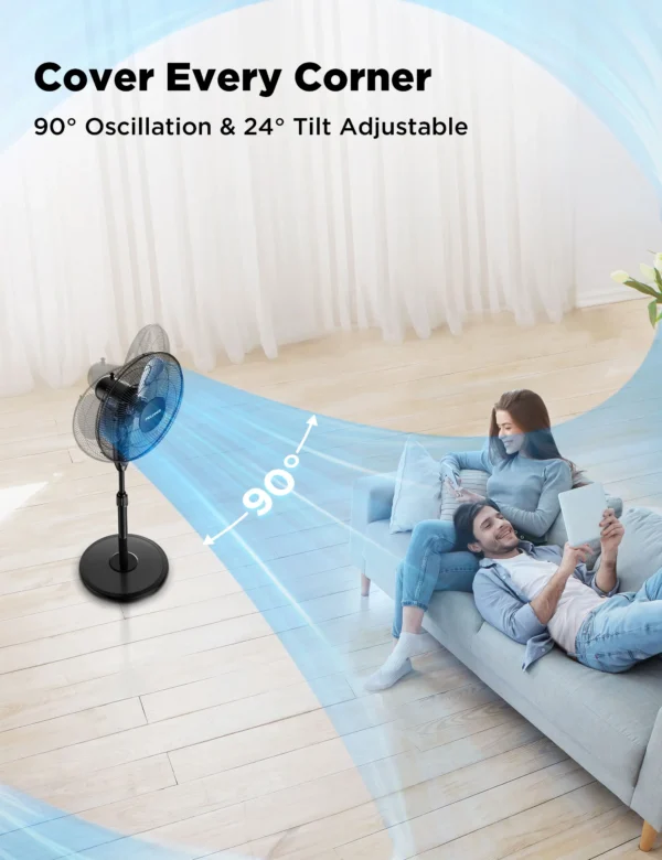 PELONIS 16’’ Oscillating Pedestal Standing Fan with Remote Control 2 Packs, 3 Speeds Settings 7H Ultra Quiet Adjustable Height - Image 4