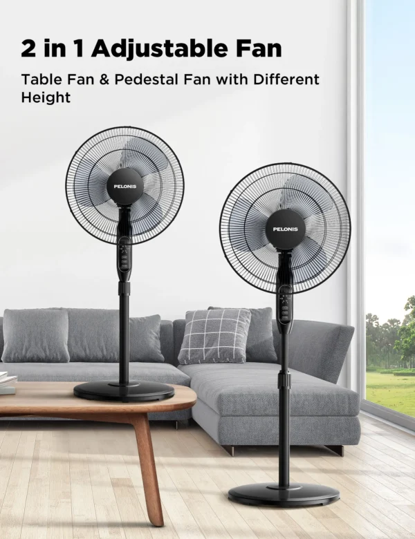 PELONIS 16’’ Oscillating Pedestal Standing Fan with Remote Control 2 Packs, 3 Speeds Settings 7H Ultra Quiet Adjustable Height - Image 6