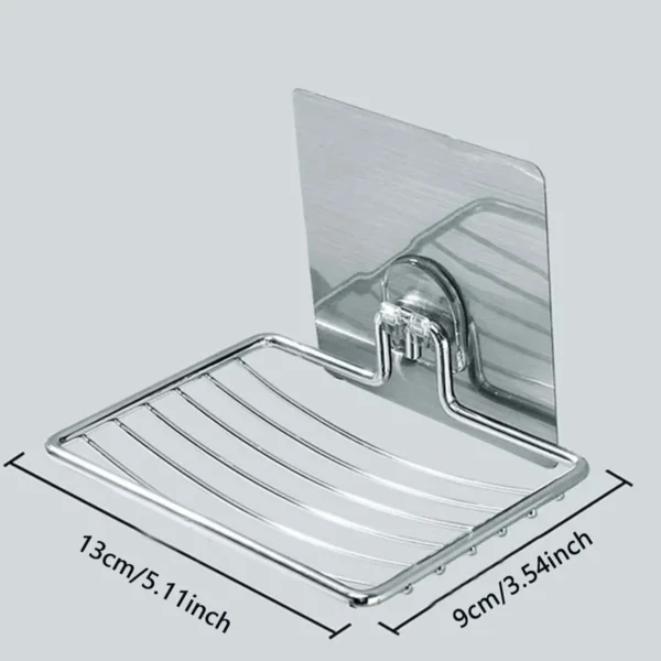 1pc-Stainless Steel Soap Rack Punch-free Nail-free Bathroom Single Layer Drain Wall Hanging Sucker Soap Box Light Luxury Shelf - Image 10