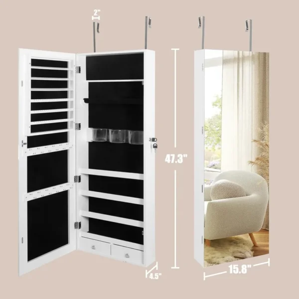 Upgraded 2in1 Jewelry Cabinet 47.3" H Wall/Door Mounted Jewelry Armoire with 6 Shelves 2 Drawers Jewelry Organizer - Image 3