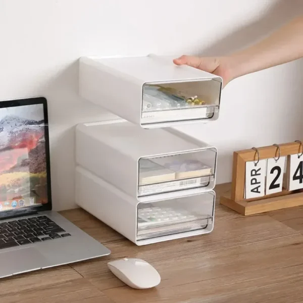 Desktop Storage Boxs Stackable Drawers Stationery Cabinet Desktop Cosmetic Organizer Transparent Office Document Sundries Holder - Image 5
