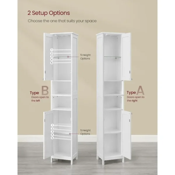 Tall Bathroom Cabinet with Lights, Slim Bathroom Storage Cabinet, Freestanding Narrow Cabinet with Adjustable Shelves, - Image 6