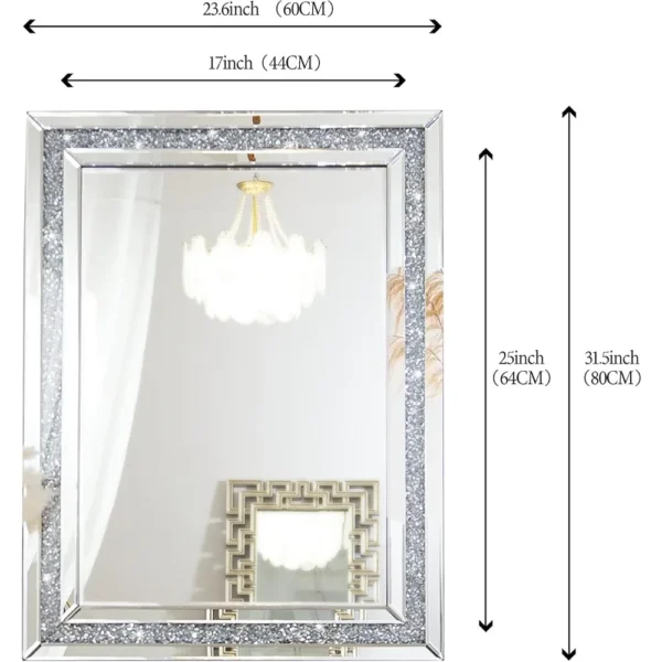 32"x24" Decorative Crystal Mirrors for Wall Decor Living Room Silver Luxury Modern Mirrored Home Decoration - Image 3