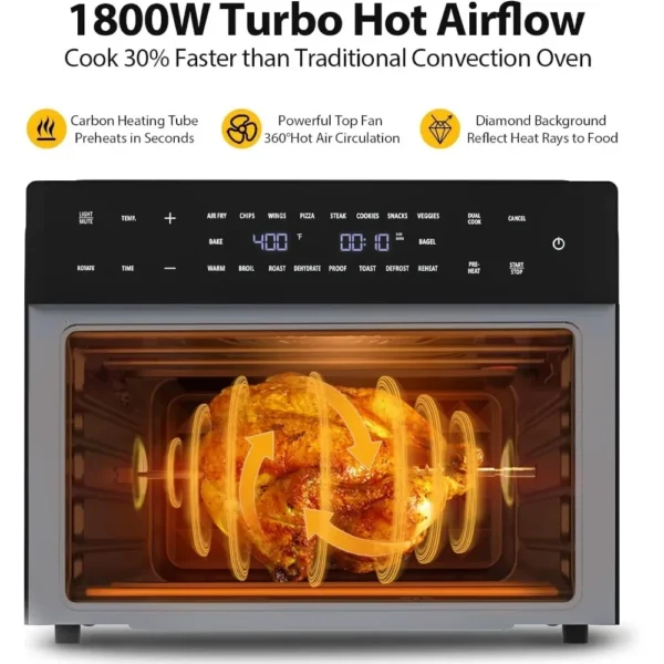 Beelicious 32QT Extra Large Air Fryer, 19-In-1 Air Fryer Toaster Oven Combo with Rotisserie and Dehydrator - Image 4