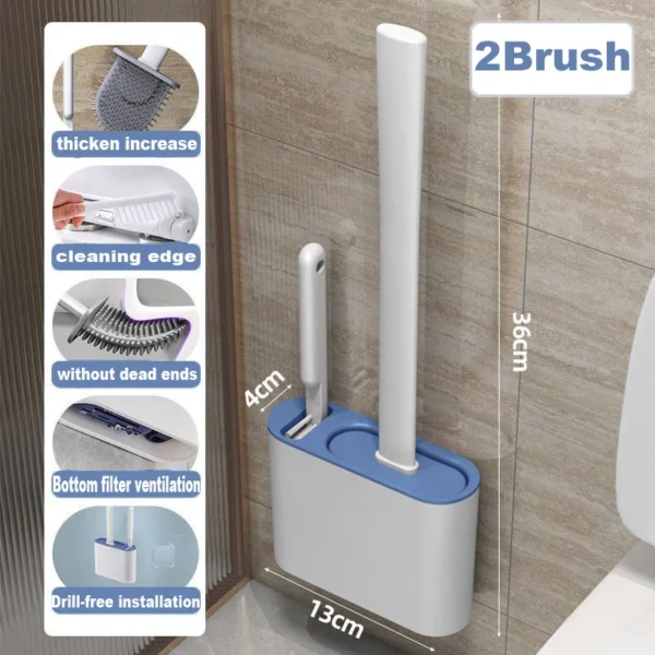 Wall Hanging Toilet Brush with Holder Long Handled Silicone Toilet Brush Soft Bristles WC Cleaning Brush Bathroom Accessories - Image 3