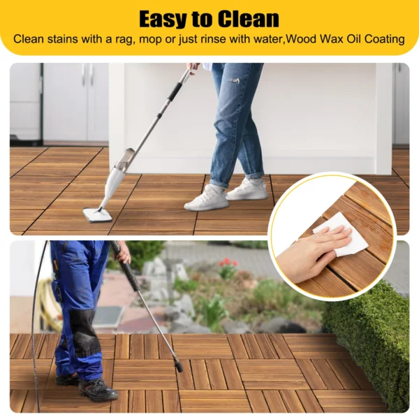 36Pack Hardwood Interlocking Patio Deck Tiles,12" Interlocking Natural Solid Acacia Wood for Outdoor&Indoor, Floor Decking Tiles - Image 5