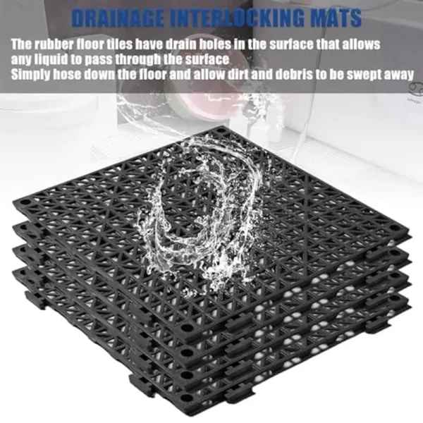 Interlocking Drainage Floor Tiles 12 Pack PVC Non-Slip Pool Deck Mats Indoor/Outdoor Use - Image 5