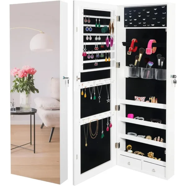 Upgraded 2in1 Jewelry Cabinet 47.3" H Wall/Door Mounted Jewelry Armoire with 6 Shelves 2 Drawers Jewelry Organizer