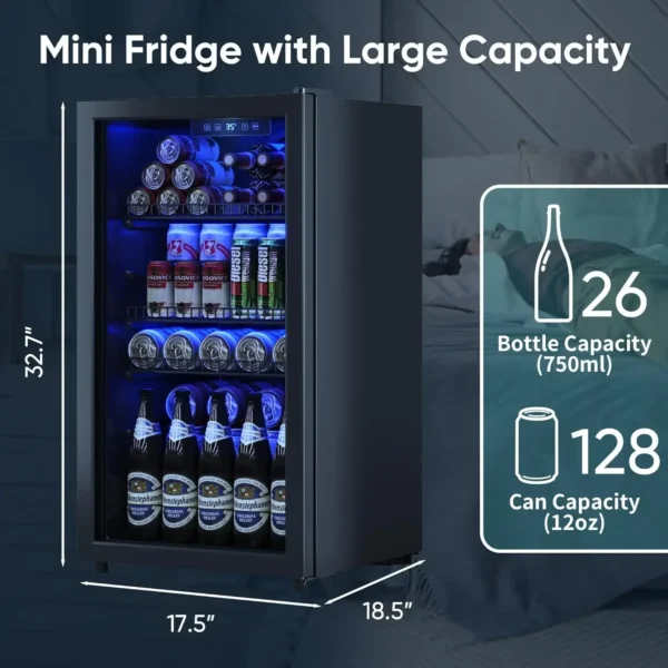 Fridge, Mini Fridge With Glass Door, Beverage Cooler Refrigerator, Wine Drink Beer Fridge, Adjustable Shelves & Digital Temperat - Image 6