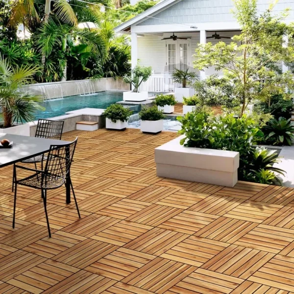 108PCS Acacia Wood Interlocking Flooring Tiles Waterproof Flooring for Outdoor & Indoor Patio,Balcony, 12 × 12 In - Image 6