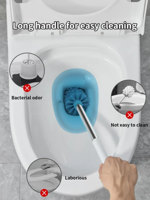 WORTHBUY Punch-Free Wall Mounted Toilet Brush With Drainable Base Long Handle Plastic Toilet Cleaning Brush Bathroom Accessories - Image 7